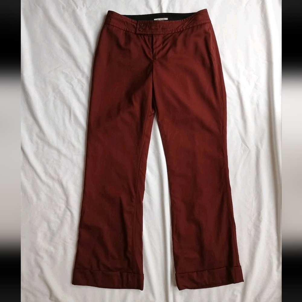 Gap Wool Dress Pants Women's Sz 4 Wide Leg Slacks Trousers Dark Maroon Red